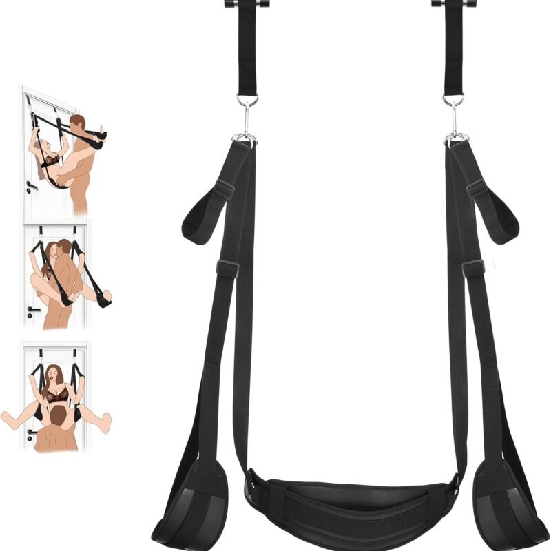 BDSM Door Sex Toys Sex Swing Bondage Slave Leather Soft Plush Sex Slings with Adjustable Straps, Hanging Door Handcuffs Leg Restraints Spreader Adult Toys for Couple