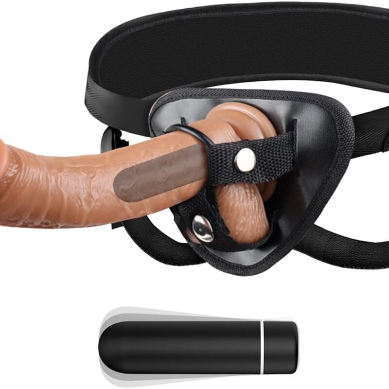 Strap-on Realistic Vibrating Dildo Wearable Harness with Bullet Vibrator, Detachable Silicone G Spot Stimulator, Vagina Massager Female Masturbator Sex Toys for Women Lesbian Couple (Flesh)