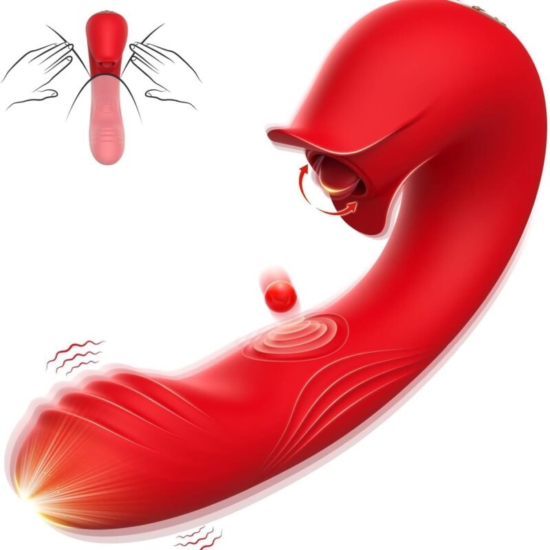 Vibrator Dildo Adult Sex Toys with Clitoral Licking, 3IN1 Couples Vibrator Womens Sex Toys with 7 Vibrating & 7 Licking & 10 Pulsating Modes, U-Shape G Spot Vibrator Female Sex Toys for Couples