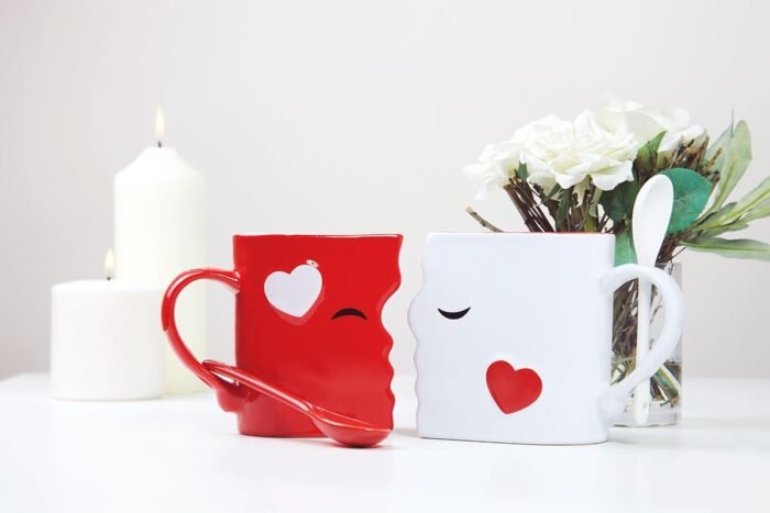 Kissing Mugs Set, Anniversary & Wedding Gifts, Exquisitely Crafted Two Large Cups & Spoons for Couples, For Him and Her on Valentines, Birthday, Engagement by Blu Devil - Image 3