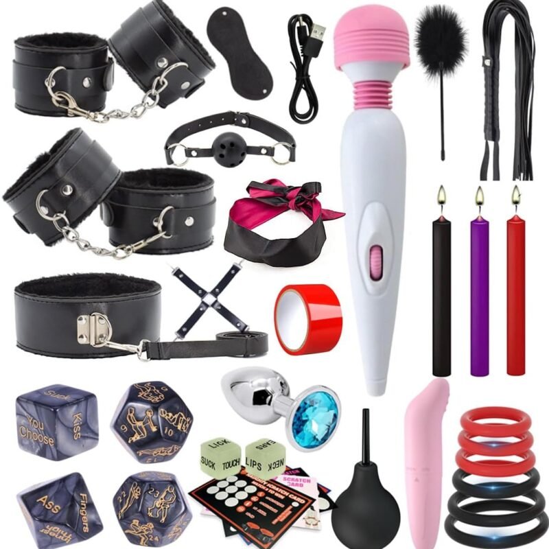 Sex Toys Anal Plug Flirt Stick, BDSM Bondage Restraints Kit, 35PCS Sets for Adult Toys, Plugs Dice Low Heat Candles Cock Ring Sexy Tape for Couples