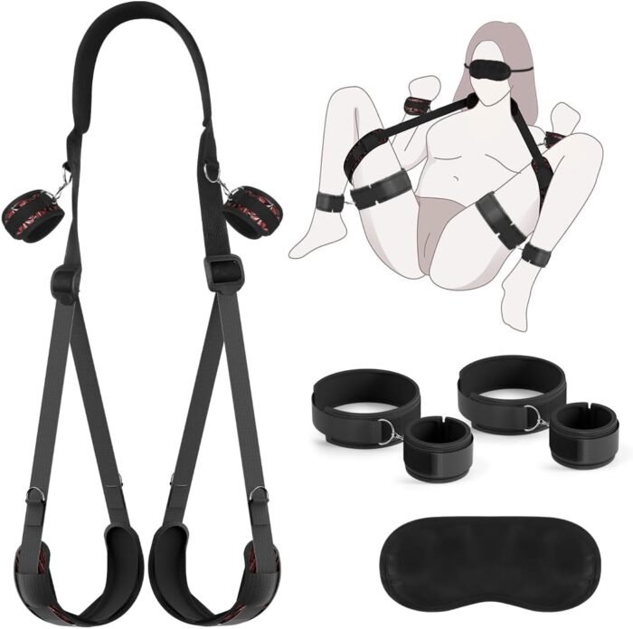 BDSM Sex Bondage Restraints Set with Hands Wrist & Thigh Cuffs,Bed Retraint Sex Toys for Women Sex Swing Adjustable Handcuffs Ankle Cuffs Blindfold Restraint Bondaged Kit Adult Sex Toys for Couples