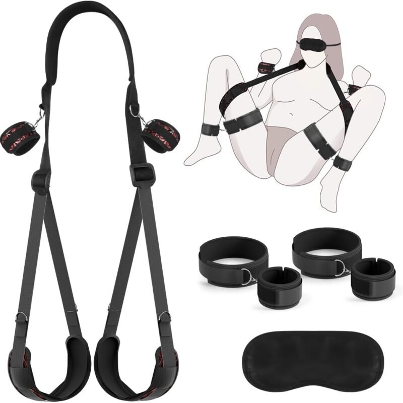 BDSM Sex Bondage Restraints Set with Hands Wrist & Thigh Cuffs,Bed Retraint Sex Toys for Women Sex Swing Adjustable Handcuffs Ankle Cuffs Blindfold Restraint Bondaged Kit Adult Sex Toys for Couples