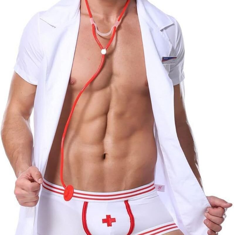 Mens Nurse Cosplay Costume Tuxedo Sexy Lingerie Set Role Play Doctor Uniform Gay Bar Nightclub Outfit