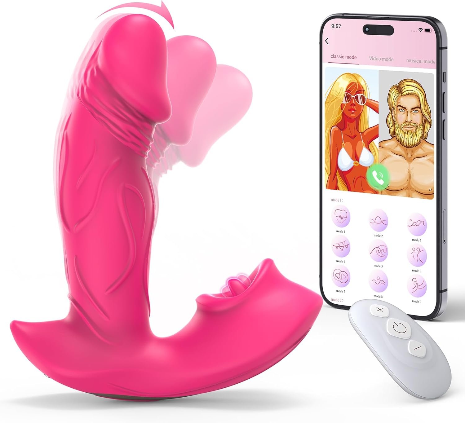 Wearable G Spot Dildo Panty Vibrator, App Remote Control Vibrating Panties with 10 Tongue Licking 10 Wiggling Vibration Modes, Rose Bullet Butterfly Vibrators Adult Female Sex Toys for Women Couples