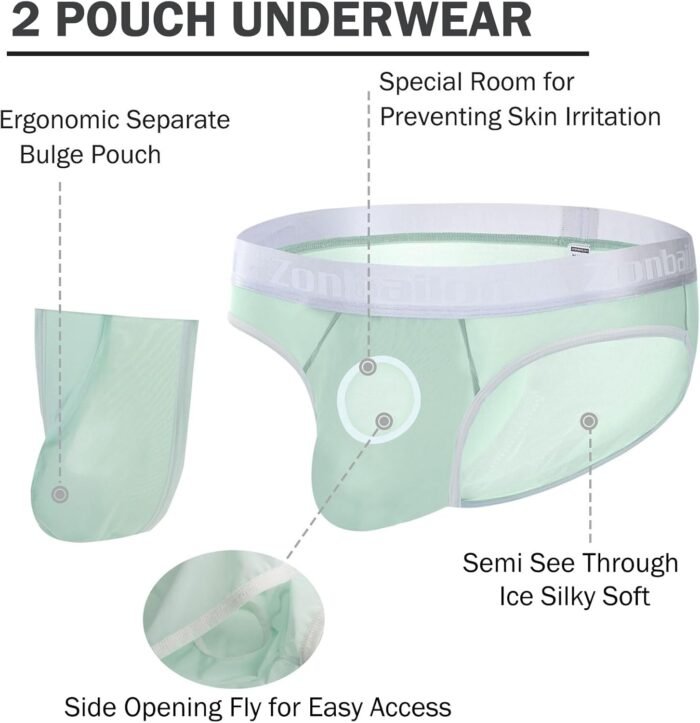 ZONBAILON Men's Briefs Dual Pouch Ice Silk Underwear See Through Thin Breathable Sexy Panties - Image 2