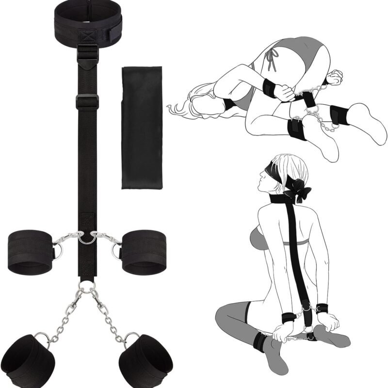 BDSM Adult Toys Bondage Kit - UTIMI Neck to Wrist Behind Back Collar Restraints with Handcuffs Ankle Cuffs Blindfold Restraint Bondaged Kit for Couples Sex Adjustable Set SM Play