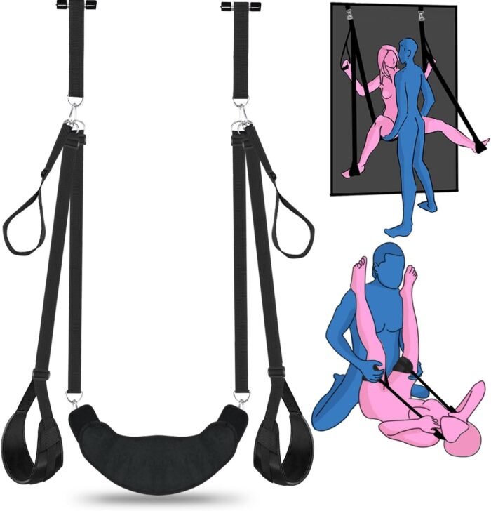 Sex Swing Bondage Restraints BDSM Toys, Selver 2 in 1 Door Sex Swing & Thigh Sling with Adjustable Straps, BDSM Kit Couples Toys with Leather Plush Cushion