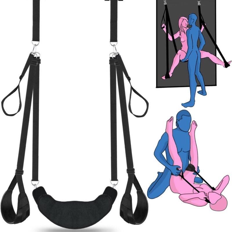 Sex Swing Bondage Restraints BDSM Toys, Selver 2 in 1 Door Sex Swing & Thigh Sling with Adjustable Straps, BDSM Kit Couples Toys with Leather Plush Cushion