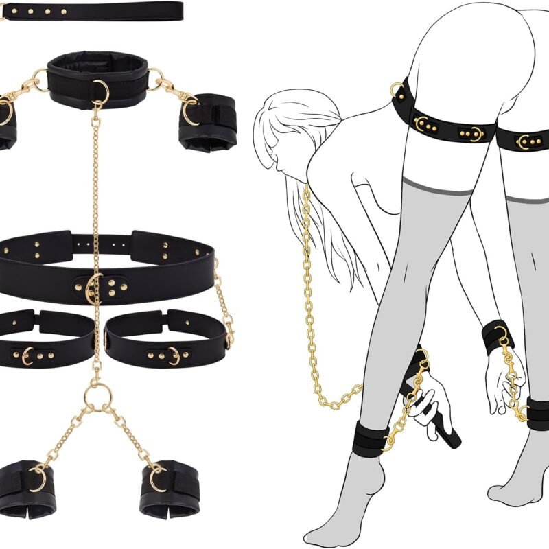 Sex Bondage BDSM Kit Restraints - UTIMI Adult Sex Toys for Couples Neck to Wrist SM Gear & Accessories Game 7PCS Sets with Adjustable Handcuffs Ankle Thigh Cuff Cross Waist Strap Traction Chain Collar