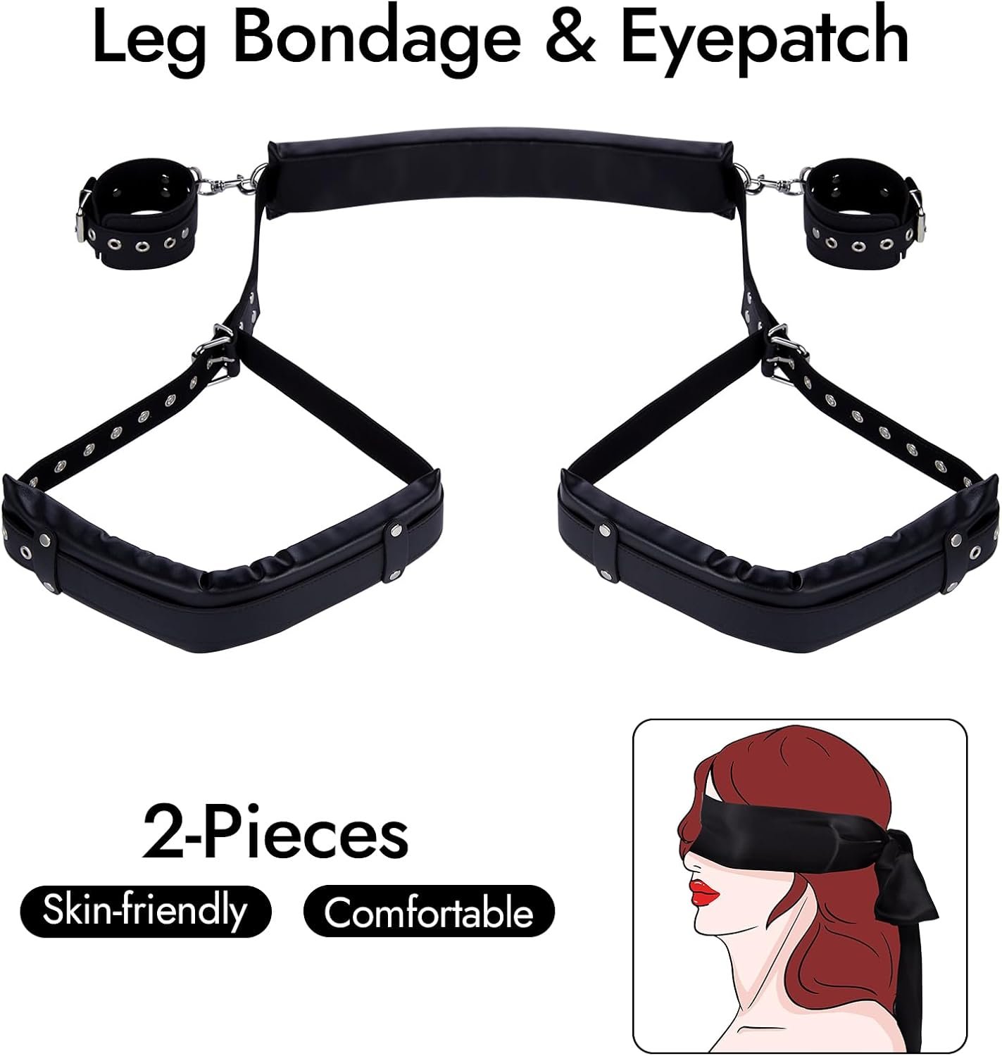 BDSM Sex Bondage Restraint Kits - Utimi Leather Leg Straps Wrist Thigh with Adjustable Back Handcuffs & Blindfold Eye Mask Adult Sex Toys for Men Women and Couple Foreplay Pleasure | Black - Image 3