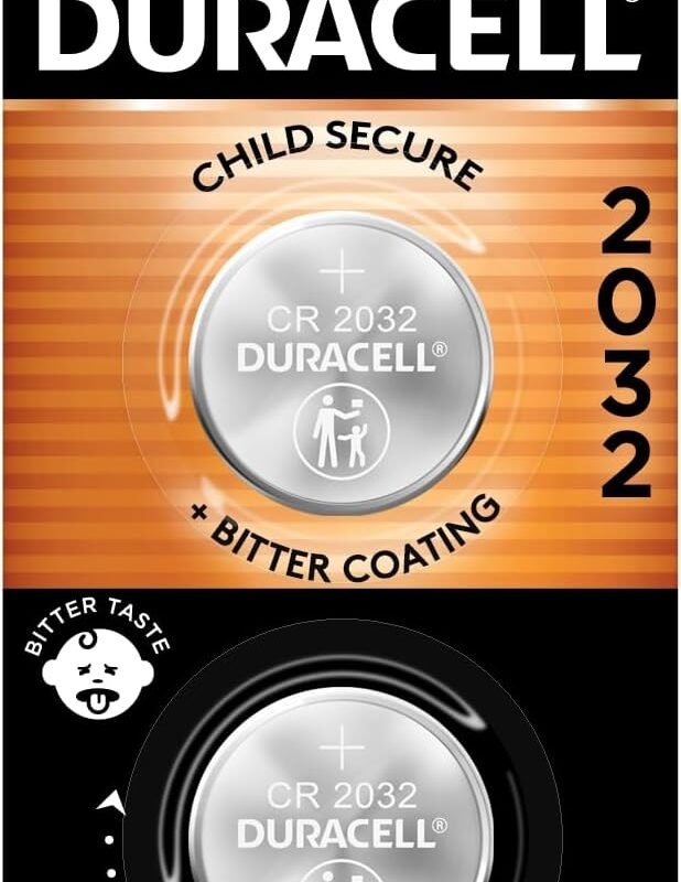 Duracell 2032 Lithium Battery. 2 Count Pack. Child Safety Features. Compatible with Apple AirTag, Key Fob, and other devices. CR2032 Lithium 3V Cell. 2032 Battery, Lithium Coin Battery
