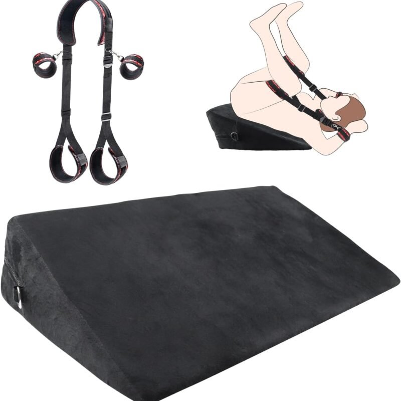 BDSM Sex Restraint Set- 24inch Sex Cushion Position Pillow with Adjustable Sex Strap, Multifunctional Foam Support Sex Ramp Furniture for Couple Deep Position, Sex Bondage Thigh Sling for Women Men