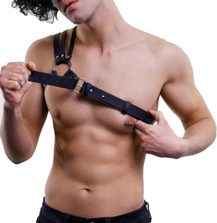 Men's Body Chest Harness Belt, Faux Leather Gothic Punk Adjustable Chest Harness Strap Belt for Men Gay Masquerade Party Cosplay Costume Bar Nightclub Club Fetish Clubwear BDSM SM Bondage - Image 3