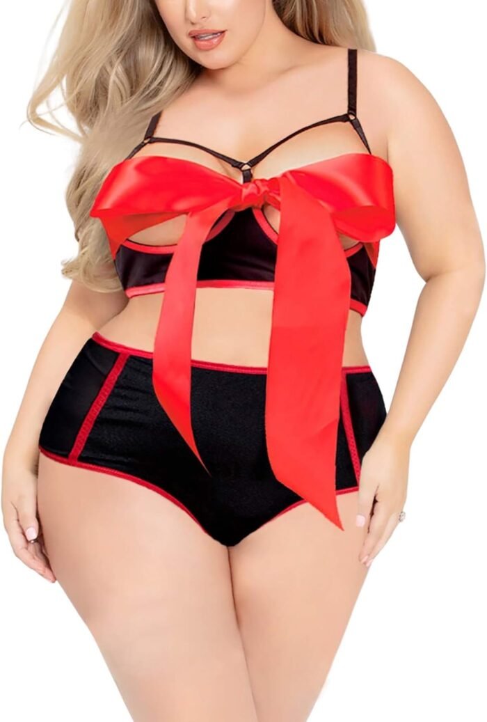 JuicyRose Unwrap Me Babydoll Red Bow Lingerie Set Sleepwear - Image 2