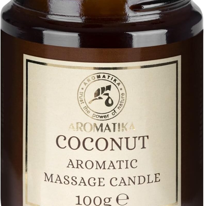 AROMATIKA Scented Massage Candle Coconut - Soy Wax Candle 3.5Oz - Relaxing Massage Candle - Blend of Coconut & Almond Oils - Skin Care - Calming - Beauty - Aromatherapy