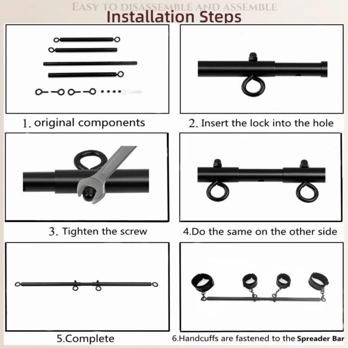 Spreader Bar Sex Toys BDSM Bondage Restraints with Handcuffs Ankle Cuffs for Couples Adults SM Games Adjustable 22-36 Inch - Image 7