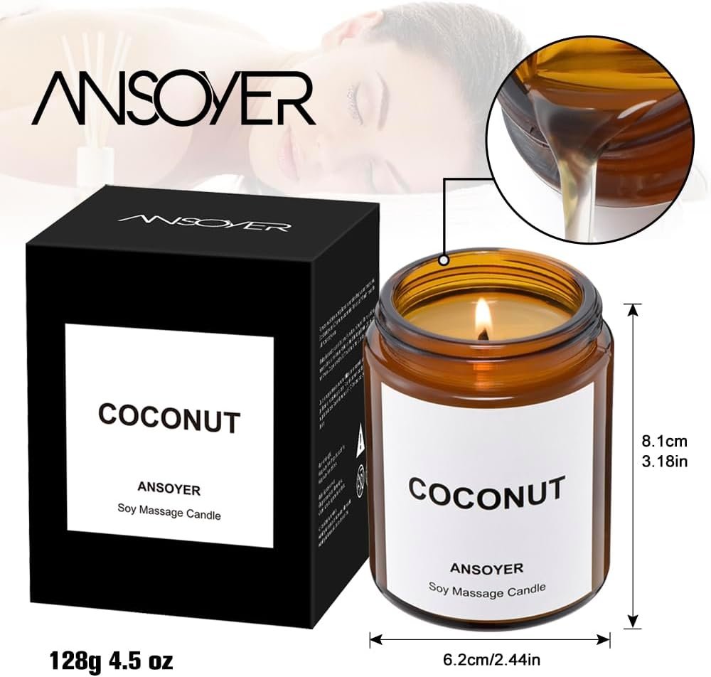 Massage Oil Candle, Romantic Gift SPA Use Home Scented Candle Body Oil, Ultra Hydrating Body Care with Soybean Oil, 4.5oz (Coconut) - Image 6