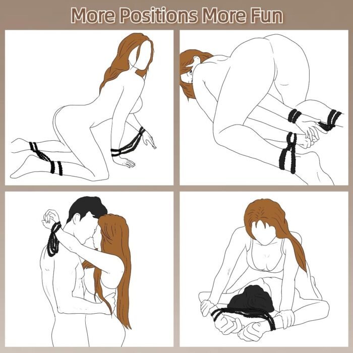 Rope Handcuffs Ankle Cuffs 2 Pcs BDSM Bracelets Wrist Cuffs Sex Bondage Restraints Sex Toys Adjustable Handmade Ropes SM Adult for Women Men (Black) - Image 2