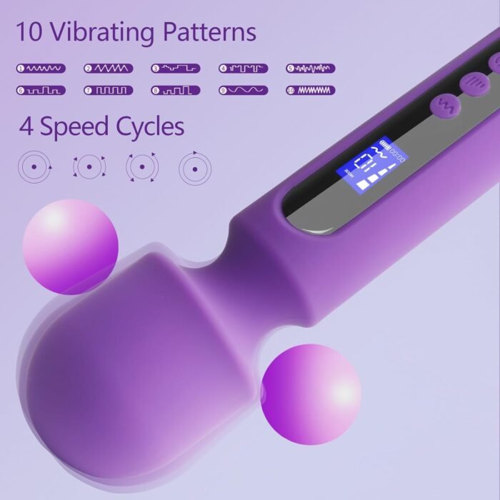 Vibrator Wand, 12 inch Powerful Vibrating Massager with Display 10 Patterns & 4 Speeds, G Spot Vibrator Women Sex Toys for Clitoral Stimulation, Adult Sex Toys & Games(Purple) - Image 3