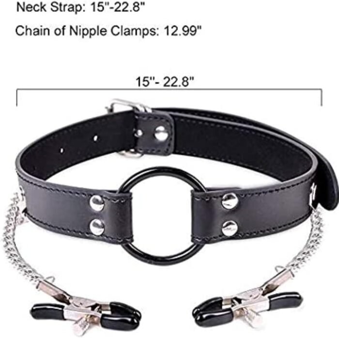 2 Piece Role Play Party Game Accessory Set - Black Leather Neck Collar - for Men's and Women's Small Games j1 - Image 2