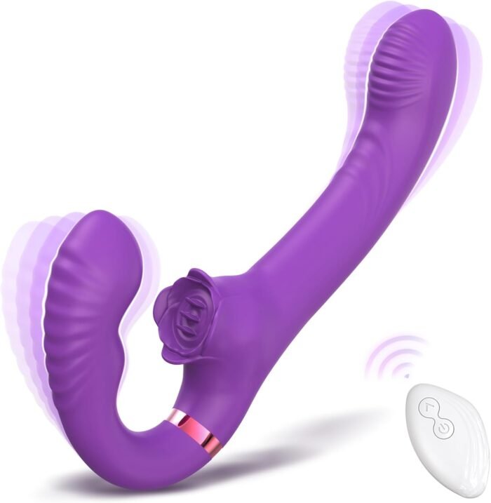 Strapless Strap On G-Spot Dildo Vibrator, Double Ended Wearable Stimulation with 10 Vibrating Modes & Remote Control, Anti-Slip Silicone Realistic Butt Plug, Adult Sex Toy for Women Couple Lesbian
