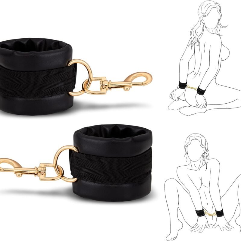 BDSM Bondage Restraints Sex Toys - Adjustable Soft Leather Handcuffs Ankle Cuffs Adult Toy, Furniture Restraint Kit for Men Women Couples SM Game Play | Black
