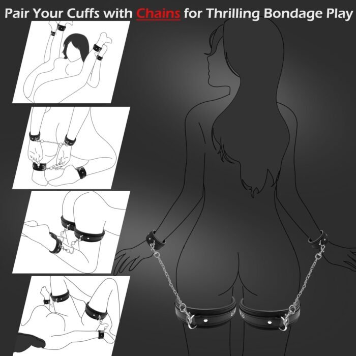 BDSM Kit Sex Restraints, 11 PCS Bondage Set Couple Sex Toy with Adjustable Ankle Thigh Cuffs Handcuffs, Thick Leather Material BDSM Toys for Couples Kinky - Image 3