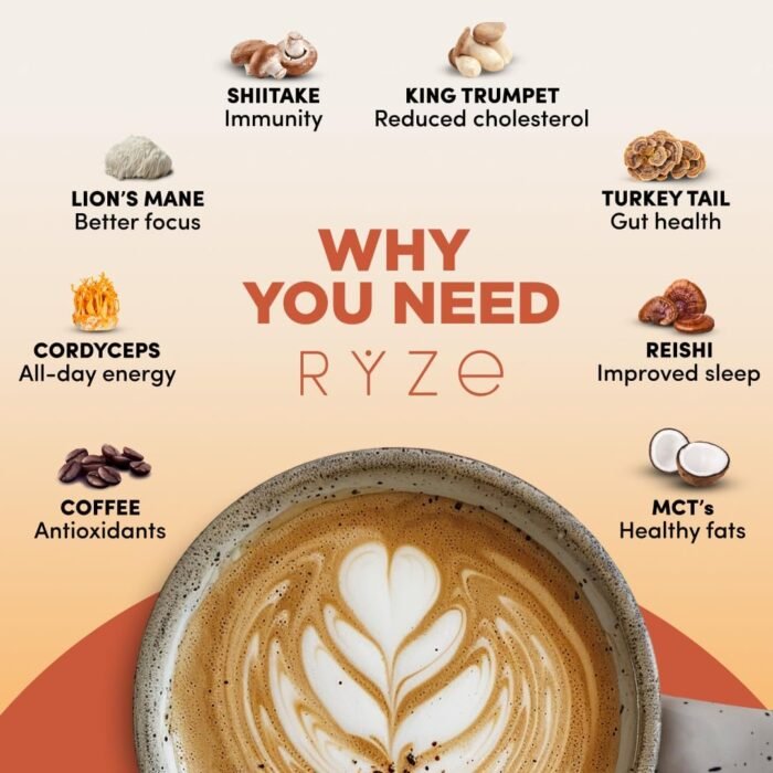 RYZE Mushroom Coffee | 6 Adaptogenic Mushrooms | USDA Organic | Instant Coffee | MCT Oil | USA Grown | Better Energy, Focus, Digestion, Immunity | Cordyceps, Lion’s Mane, Turkey Tail | 30 Servings - Image 3