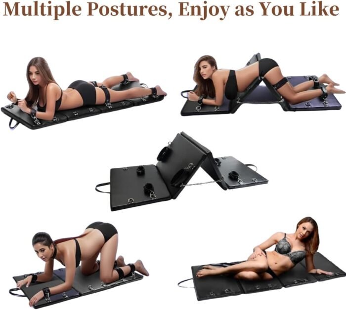 Sex Bondage BDSM Restraints Kit Furniture-PU Leather Fetish Restraints System Portable Collapsible Sex Toys Sex Bed Gear with Wrist and Ankle Handcuffs for Couples Adult - Image 2
