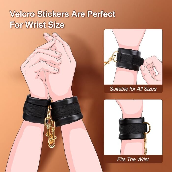 BDSM Bondage Restraints Sex Toys - Adjustable Soft Leather Handcuffs Ankle Cuffs Adult Toy, Furniture Restraint Kit for Men Women Couples SM Game Play | Black - Image 6