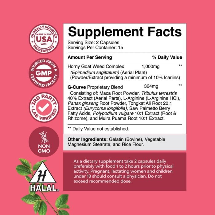Natures Craft G Curve Horny Goat Weed for Women - Invigorating Feminine Blend with Maca Root Female and Tribulus Terrestris Enhanced Energy Mood Performance - Image 3