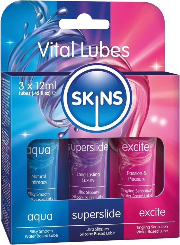 SKINS Vital Sex Lube Set - 3 Premium Lubricants: Water Based, Tingle, Silicone