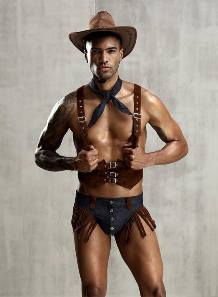 Mens Cowboy Boy Cosplay Costume Tuxedo Sexy Lingerie Set Role Play Uniform Gay Bar Nightclub Outfit - Image 6