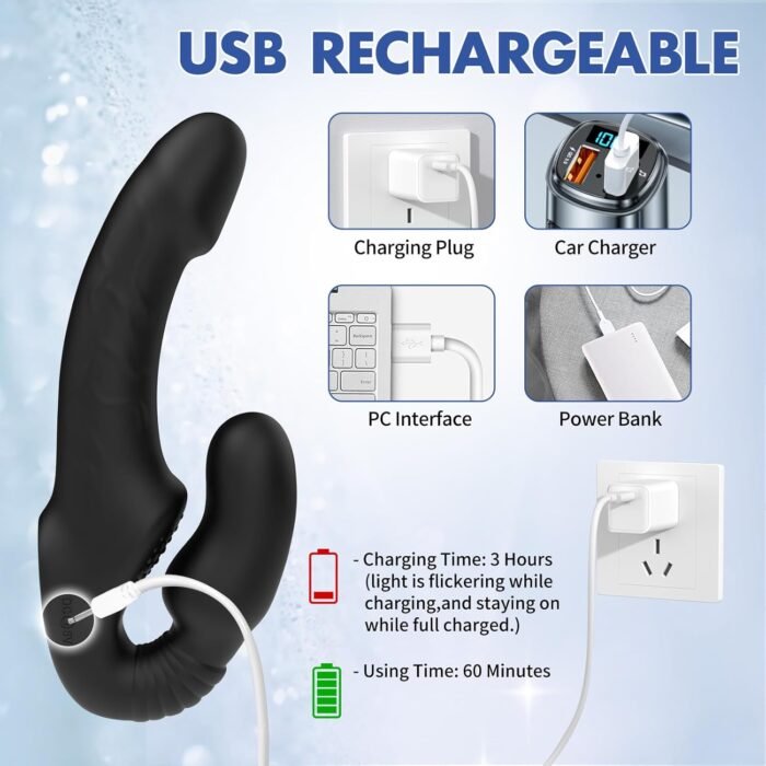 Strapless Strap-on Dildo Vibrator with Remote Control, Double-Ended Dildos with 10 Vibration Modes, Waterproof Rechargeable Sex Toys with Clitoris Stimulator for Women Lesbian Couples Black - Image 5