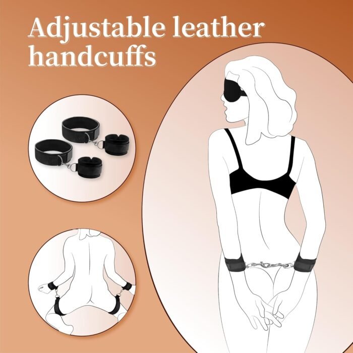Sex Bondage Wrist & Thigh Cuffs BDSM Restraints Set,Sex Toys for Women Neck to Wrist Restraints Bondage Set,Adjustable Leg Straps Handcuffs,Handcuffs Collar,Blindfold for Bed SM Games Couple Play - Image 5