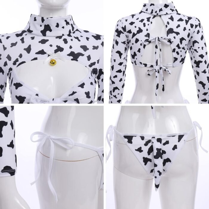 IBTOM CASTLE Sexy Cow Dalmatian Furry Milk Leopard Costume Kawaii Outfit Anime Bikini Bra Lingerie Set for Women - Image 5