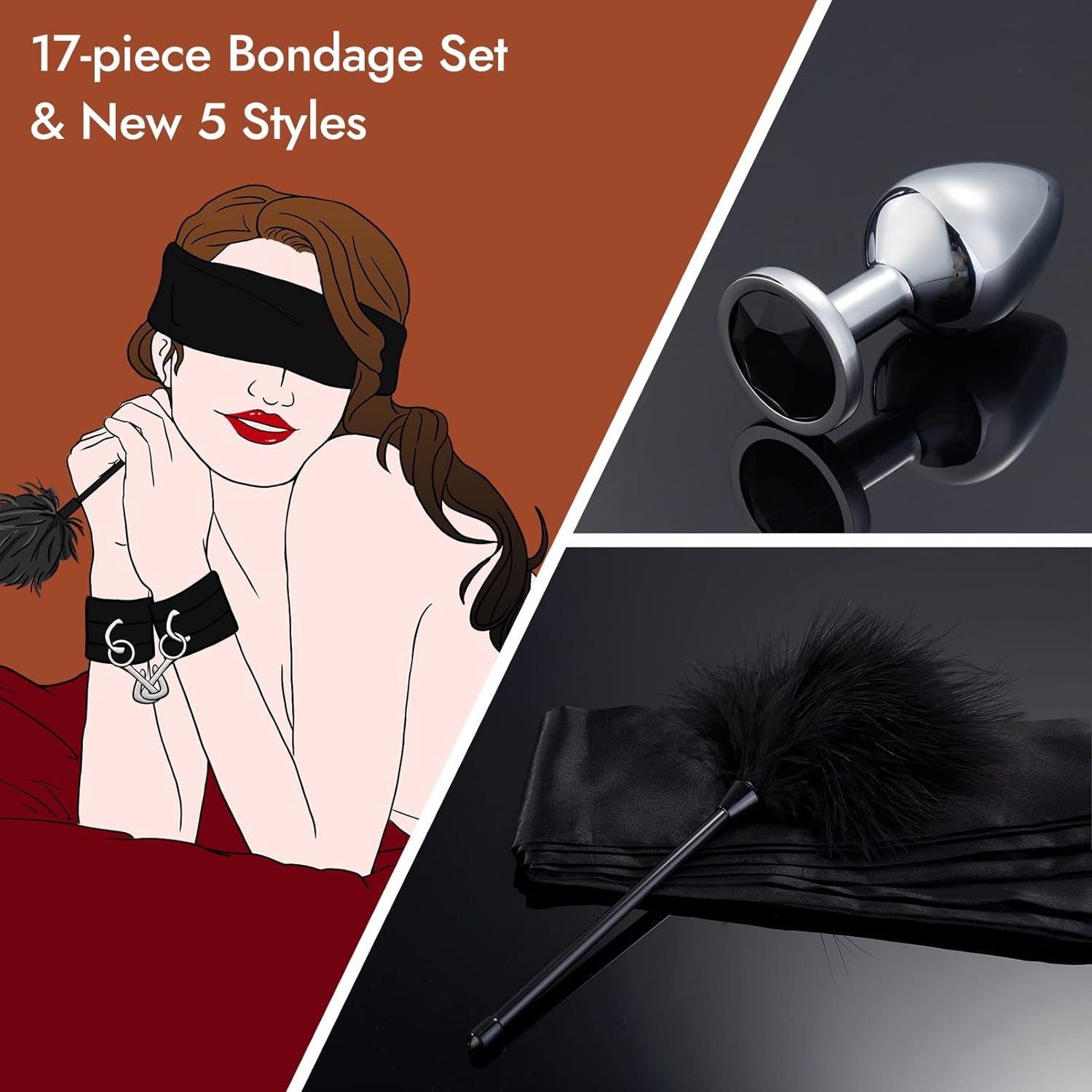 Sex Bondage BDSM Kit Restraints - UTIMI Upgrade Restraint Sets with Adjustable Handcuffs Collar Ankle Cuff Dice Beads Anal Plug Adult Games Sex Toys for Men Women and Couples Foreplay | 17PCS - Image 2