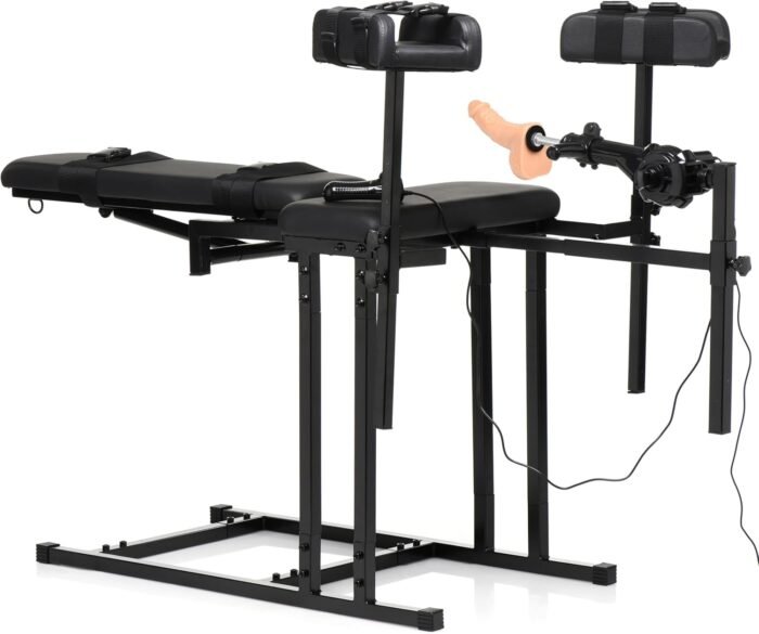 MASTER SERIES Ultimate Fully Adjustable Obedience Chair with Sex Machine Included for Men Women & Couples, Durable Frame D-Rings & Quick Release Straps, 4 Piece Set - Black - Image 5