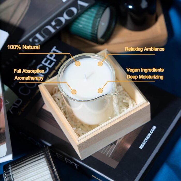 Soy Massage Oil Candle, 6.5 OZ Beautiful Double Layer Glass Low Temp Vanilla Candle, Moisturizing Essential Oil Body Massage Candle For Home & Spa, Intensive Skin Treatment Candle (Vanilla) - Image 3