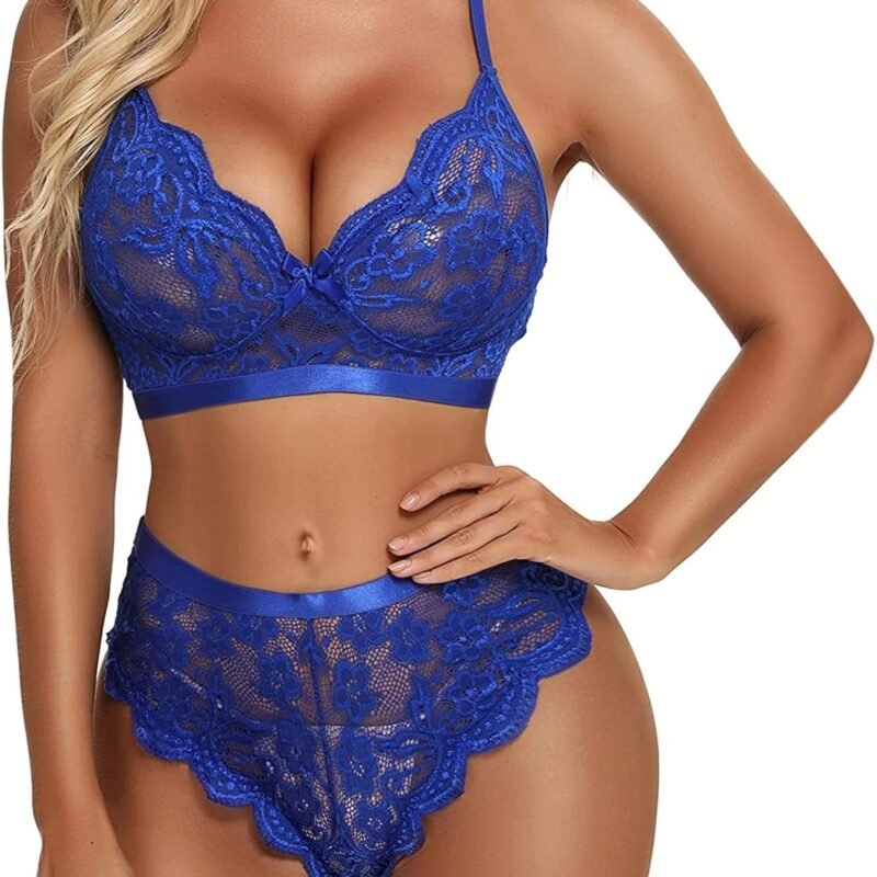 Plus Size Lingerie Set for Women Lace Chemise Babydoll Sheer 2 Pieces Nightwear Sleepwear Dress Sexy Deep V Negligee