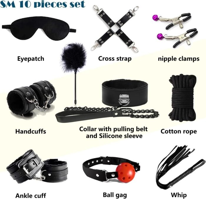 Sex Bondage BDSM Kit Restraints,30PCS Leather Bondage,Sex BDSM Toys with Adjustable Handcuffs and Anal Plug Toys,Sex Things for Couples Kinky, Sex Bondage Set for Women Couples &Sex Toy kit,SM Games - Image 3
