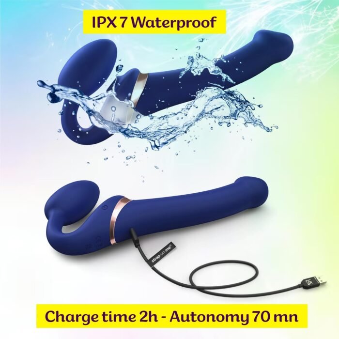 Strap-On-Me Multi-Orgasm Bendable Strap-On Dildo - 3 Motors Independently Controllable Adult Toy - G Spot Silicone Dildo Vibrator Clitoral Stimulator Toy - Soft Bendable Sexy Dildo (Blue - X-Large) - Image 6