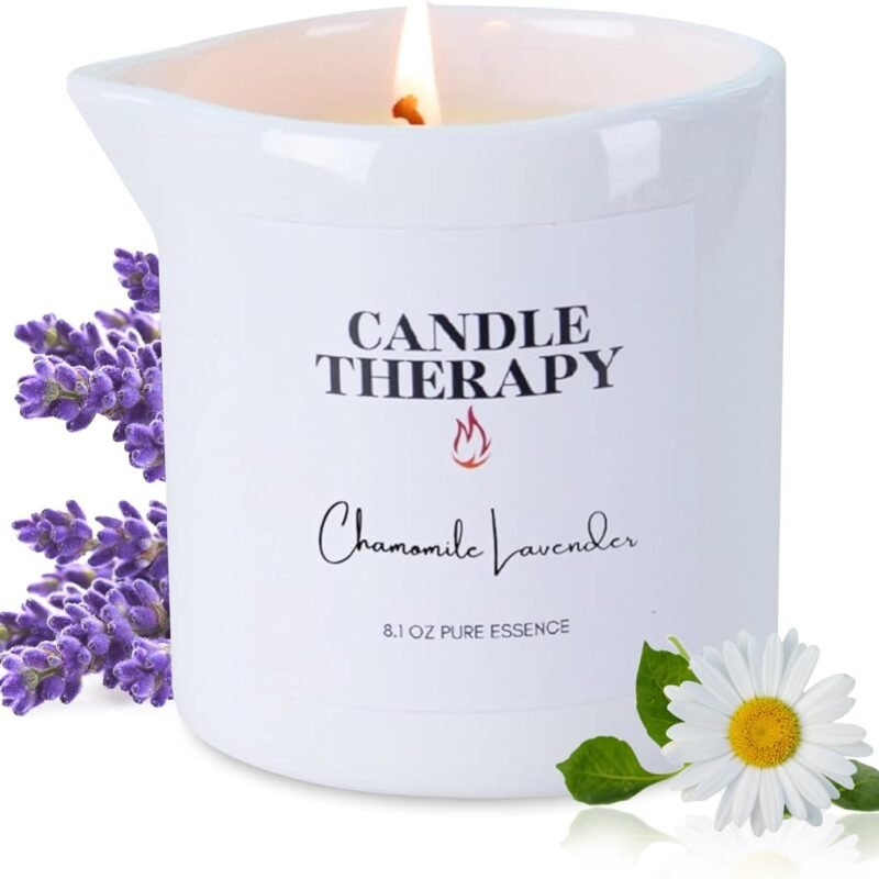 Massage Oil Candle for Pure Relaxation - 8.1 oz Moisturizing Essential Oil Body Massage Candle for Home & Spa, Message Gift for Women & Men - (Lavender Chamomile)