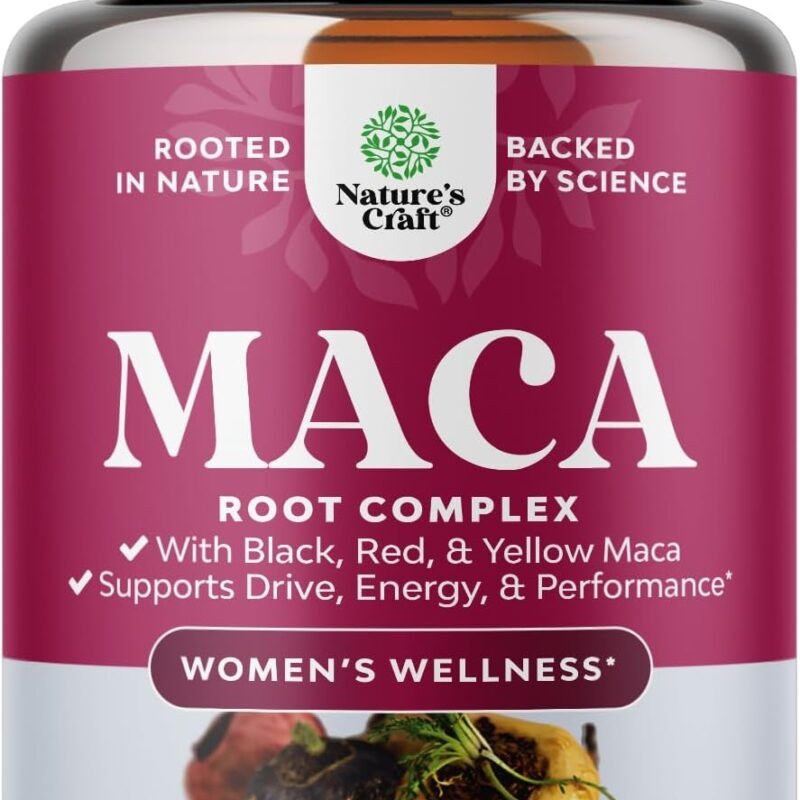 Organic Maca Root Capsules for Women - Potent Herbal Supplement with Female Enhancing Blend of Red Yellow & Black Maca Root - Non-GMO Certified Vegan and Gluten-Free with No Artificial Colors - 120ct