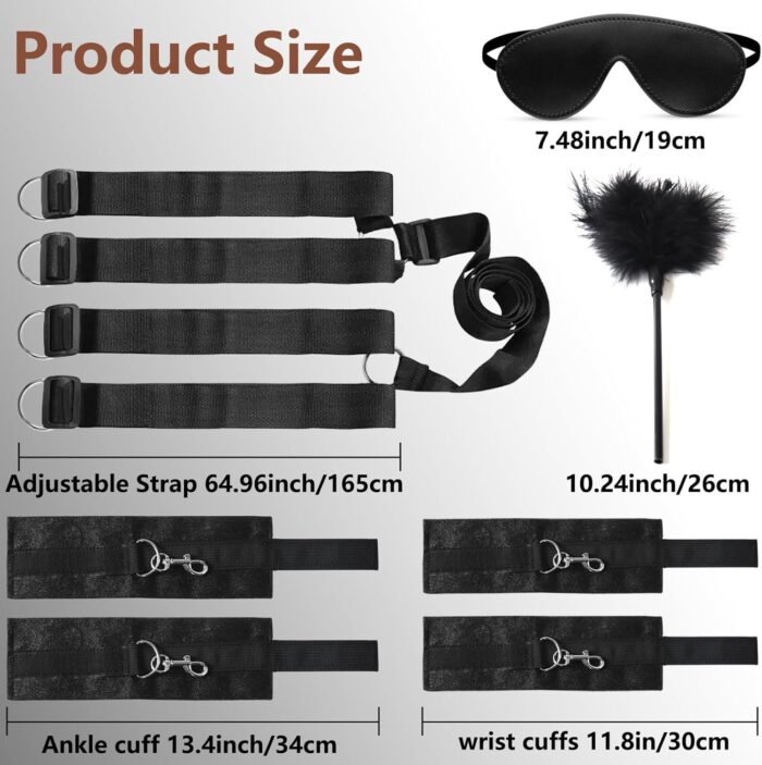 Sex Bondage BDSM Kit Bed Restraints Set Sex Toys with Hand Cuffs Ankle Cuff Bondage Blindfold & Tickler Sex Restraints Straps Adult Sex Toys for Couple Sex Play SM Games - Image 4