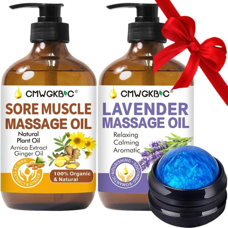 Massage Oil for Massage Therapy,Lymphatic Drainage-Ginger Oil Sore Muscle Arnica Oil &Lavender Oil Relaxing Massage Oils for Date Night,Massage Ball,Mothers Day Gifts for Wife,Women, Gifts for Him Her