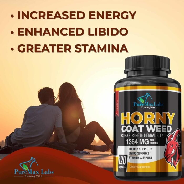 Horny Goat Weed Extra Strength Blend, 120 Capsules, w. Maca, Arginine, Ginseng, Tribulus, Tongkat, Libido, Stamina, Energy Support, Non-GMO Formula, 120 Caps - Image 5