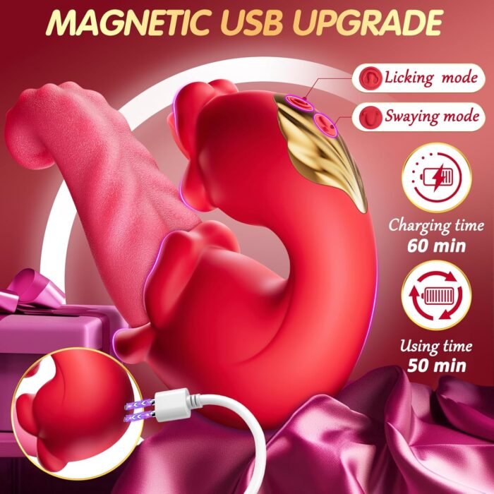 Vibrator Adult Sex Toys for Women - 4 in 1 Tongue Thrusting Vibrators Dildo Rose Sex Toys with 10 Licking Clitoral & 10 Vibration Mode, G Spot Clit Stimulator Pleasure Tools for Female Couples Games - Image 5