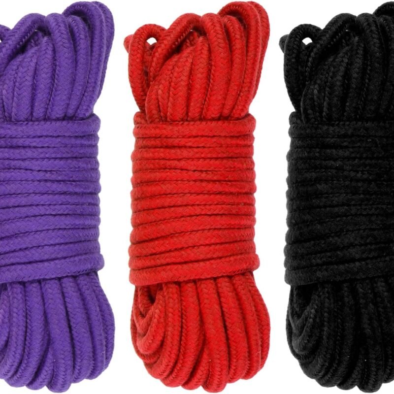 Fumwase BDSM Shibari Rope Kit Sex Bondage Rope 3pcs 32 Feet 10m 7mm Soft Cotton BDSM Beginner Kit Rope Black Red Purple Adult Sex Toys for Women Men Couples